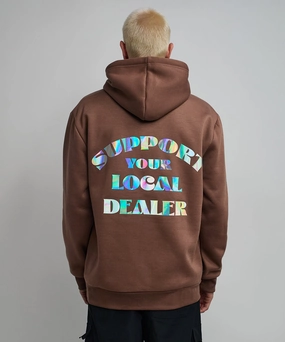 Support Local Iridescent Foil Print Hoodie - Brown Durable Reinforced Elbows