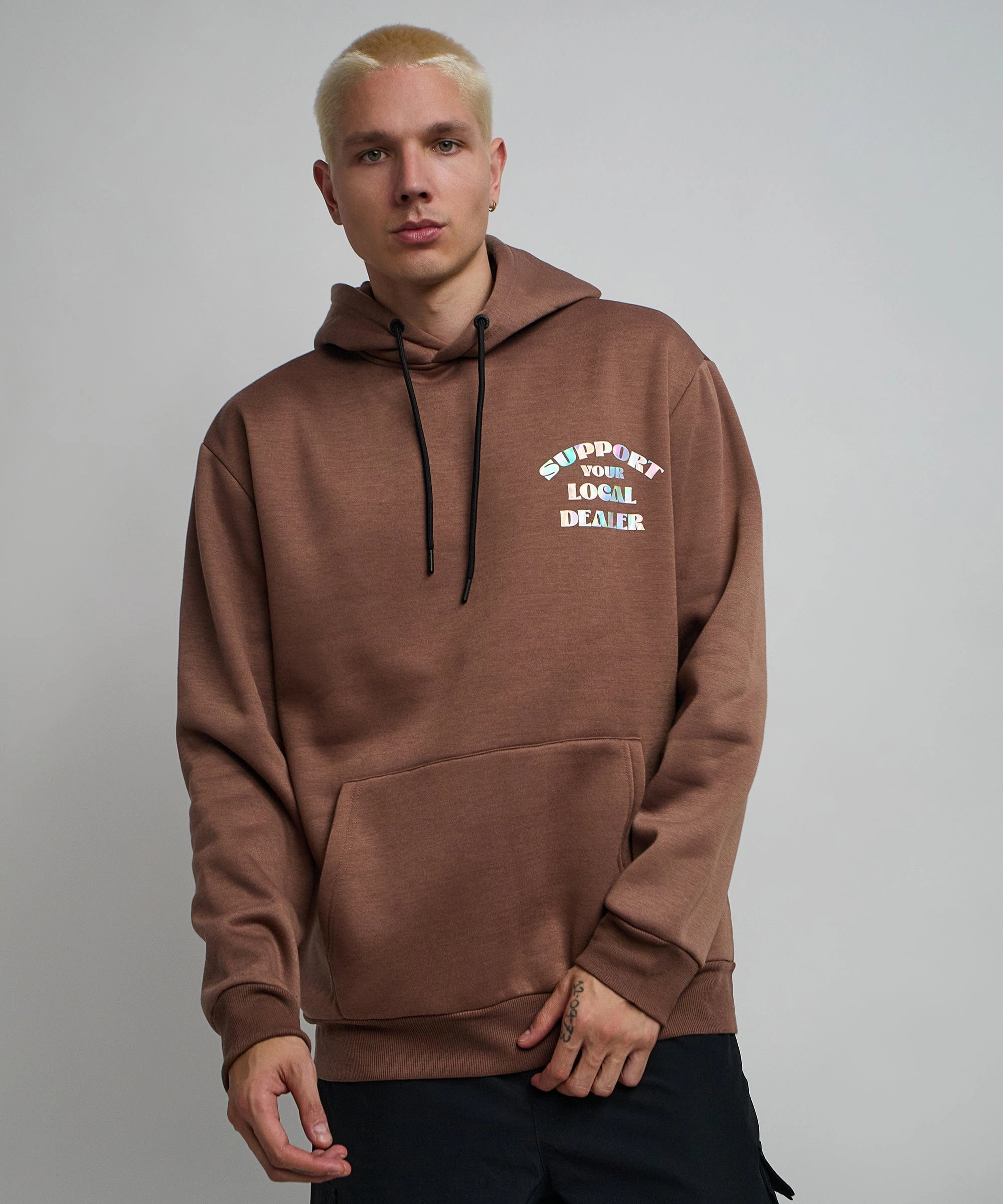 Long Sleeve Polo EasyCare Fabric Support Local Iridescent Foil Print Hoodie - Brown