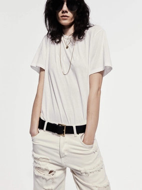 Cotton Drop Shoulders T-shirt Outdoor Leisure Smooth Jersey Texture
