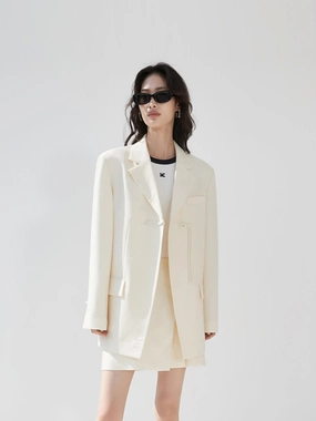 Cheongsam Buckle Wool Blend Blazer Cozy Fit Active Style