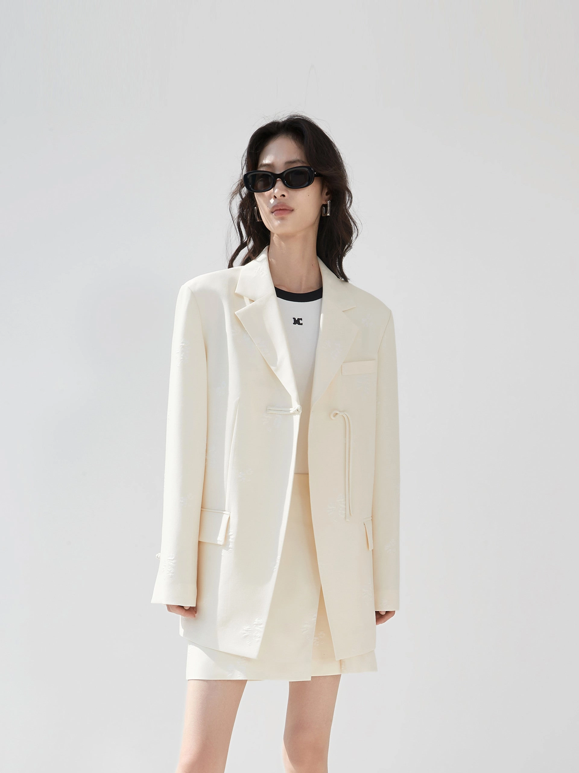 Teflon Finish Cheongsam Buckle Wool Blend Blazer
