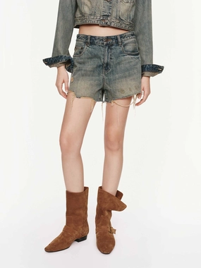 No Fuss Raw Hem Ripped Shorts