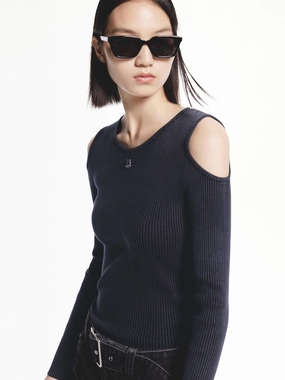 Cut Shoulder Knitted Sweater Fun Design