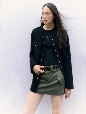 Office Wear Metal Button Collarless Coat