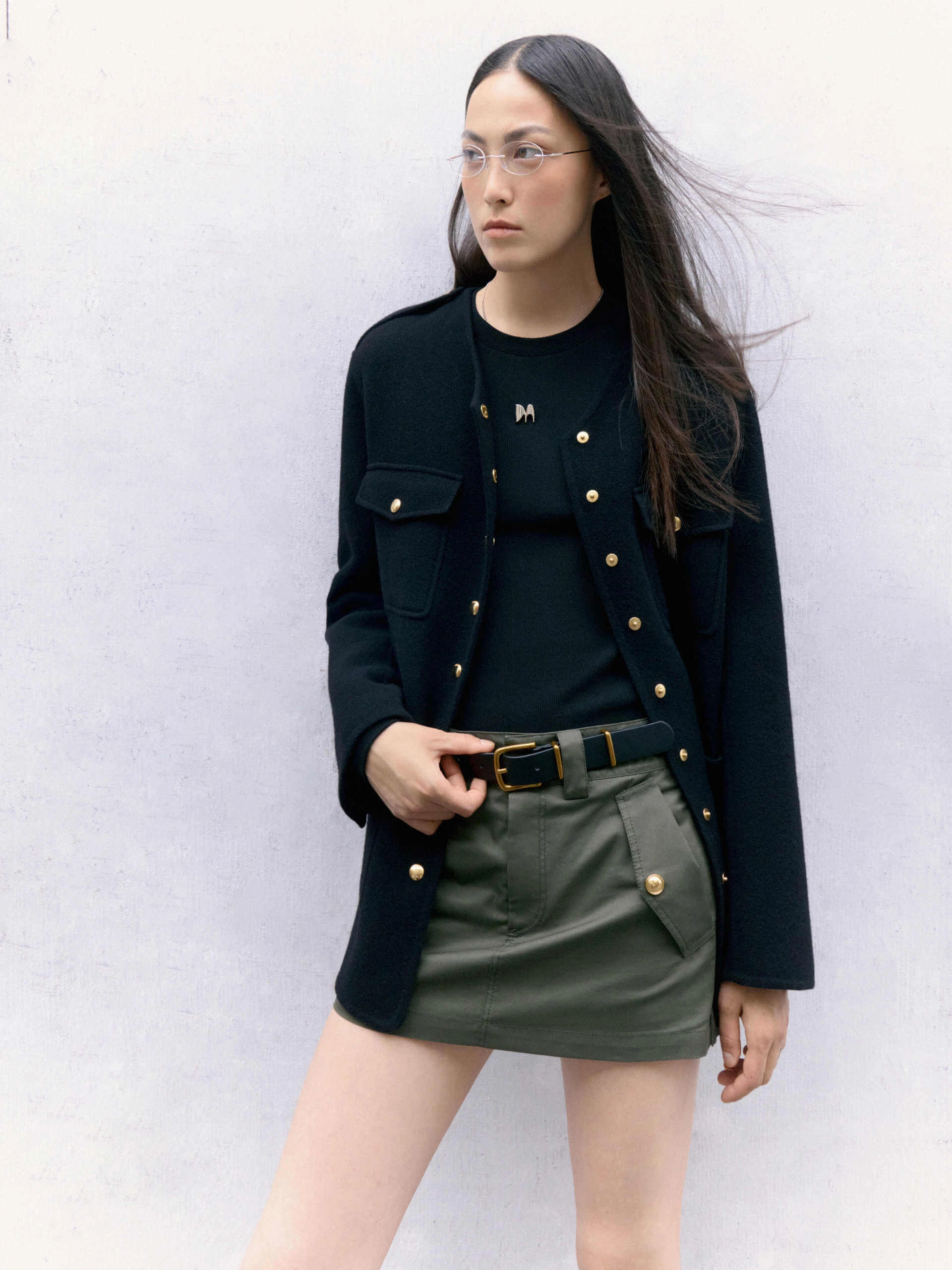 TemperatureRegulating Material Metal Button Collarless Coat