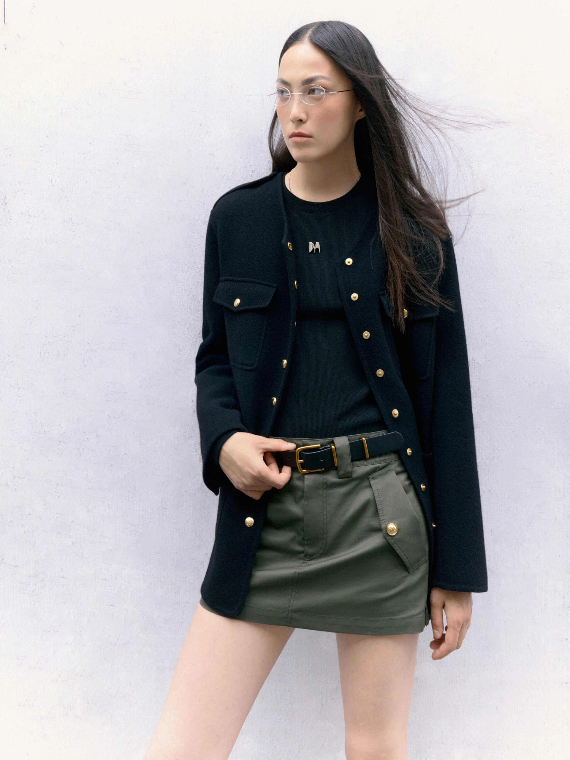 Office Wear Metal Button Collarless Coat