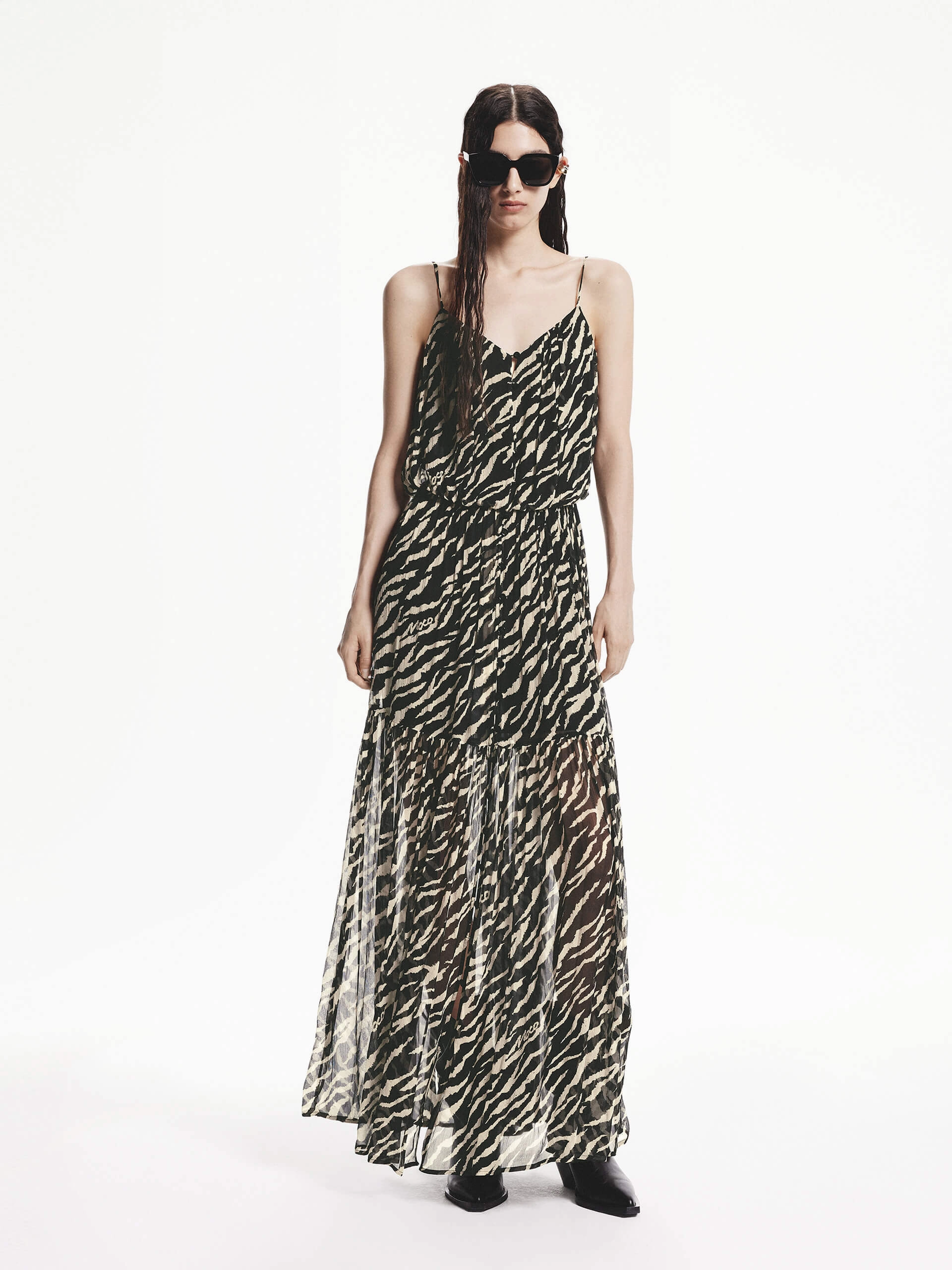 Maxi Tiger Print Cami Dress Side Slit Professional Comfort