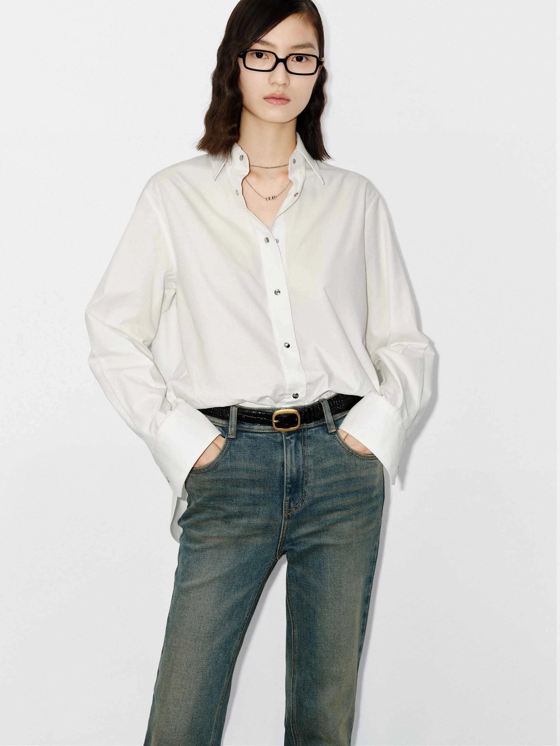 Snap Button Cotton Shirt Flexible Knit Blend Ventilated Panel Design