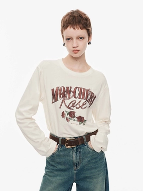 ROSE Printed Cotton T-shirt Daily Comfort Style Minimal Comfort Wear