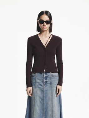 V-neck Tie Knitted Cardigan StretchComfort Reinforced Hems