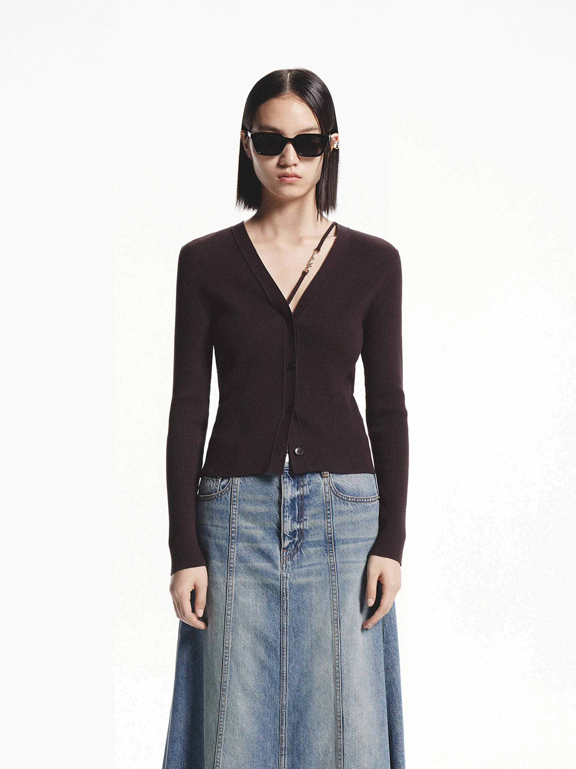 V-neck Tie Knitted Cardigan Cool Fabric AthleisureCompatible