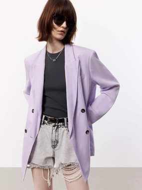 No Collar Linen Blend Tailored Blazer
