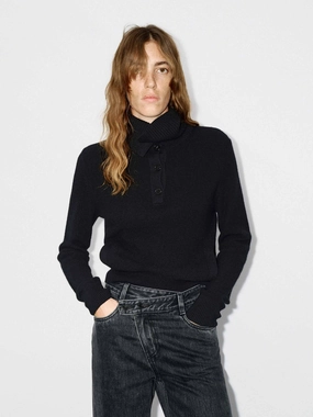 Seamless Design Half Button Wool Knit Top