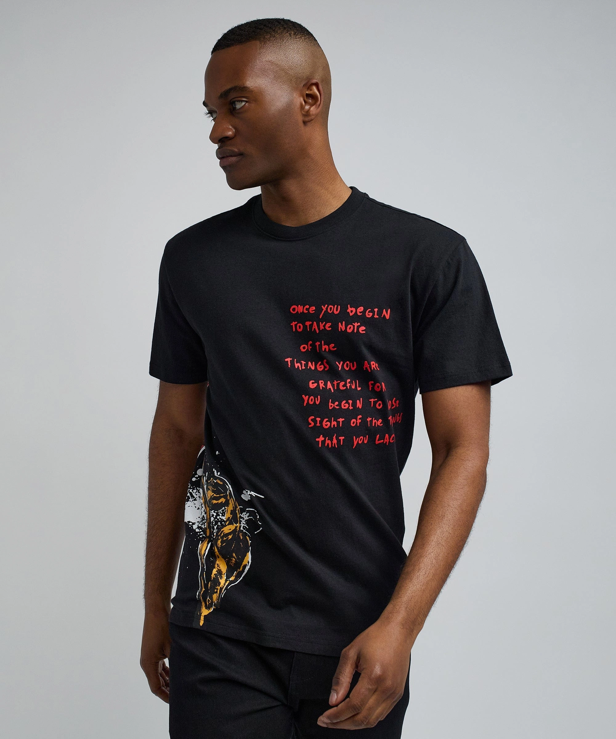 FlexFit Technology AllDayComfortFit Take Note Short Sleeve Graphic Tee - Black