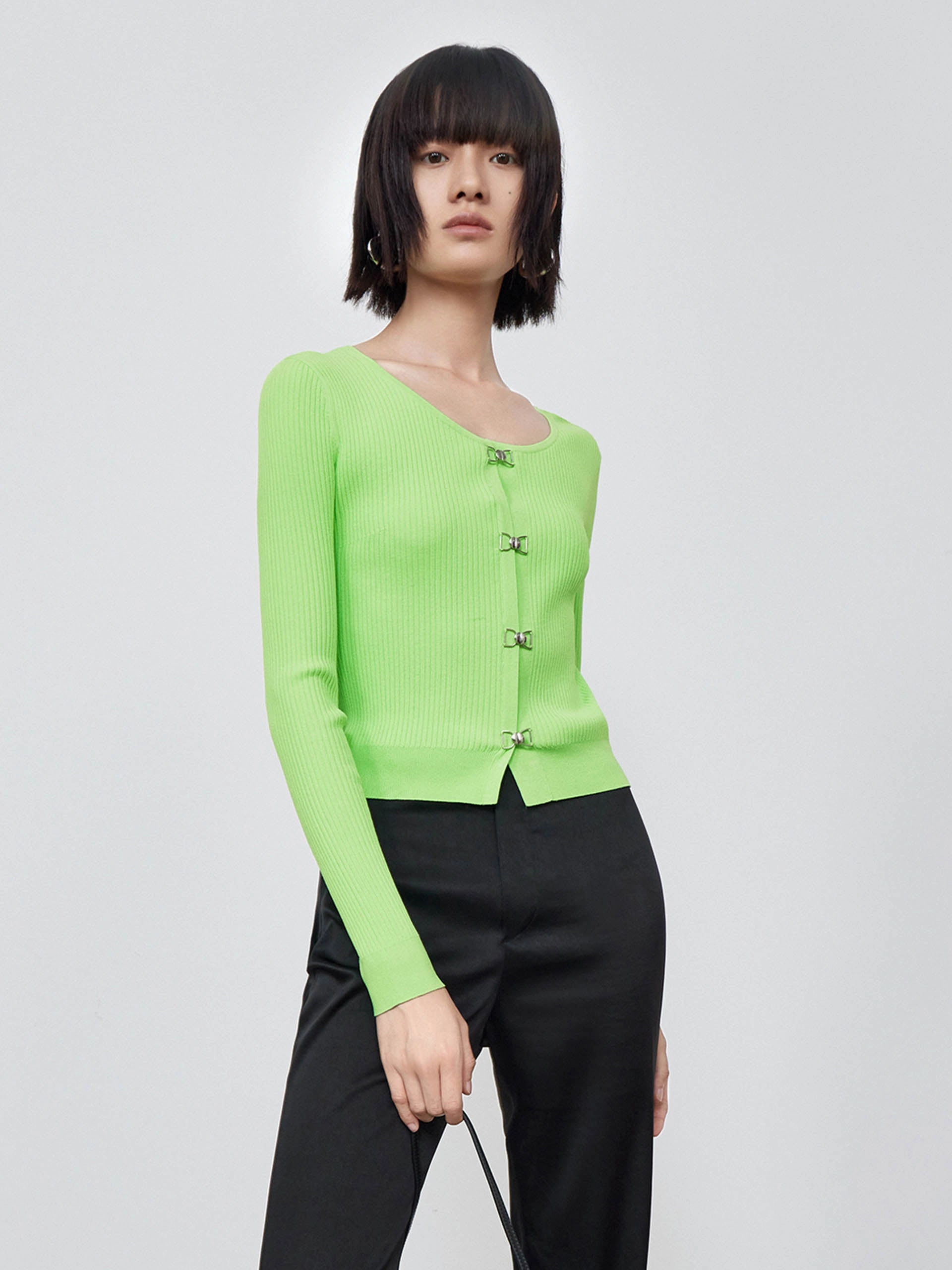 AdvancedAirflowChannels Cropped Knit Top with Metal Buttons