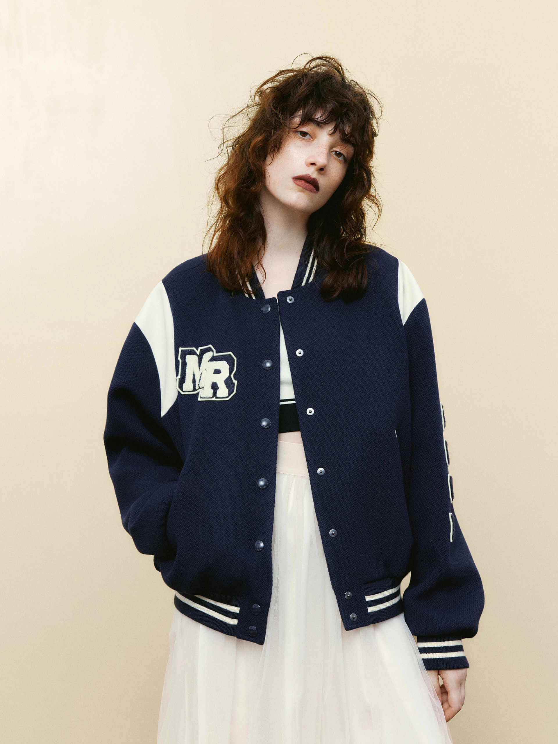 Waterproof Design Loose Varsity Bomber Jacket