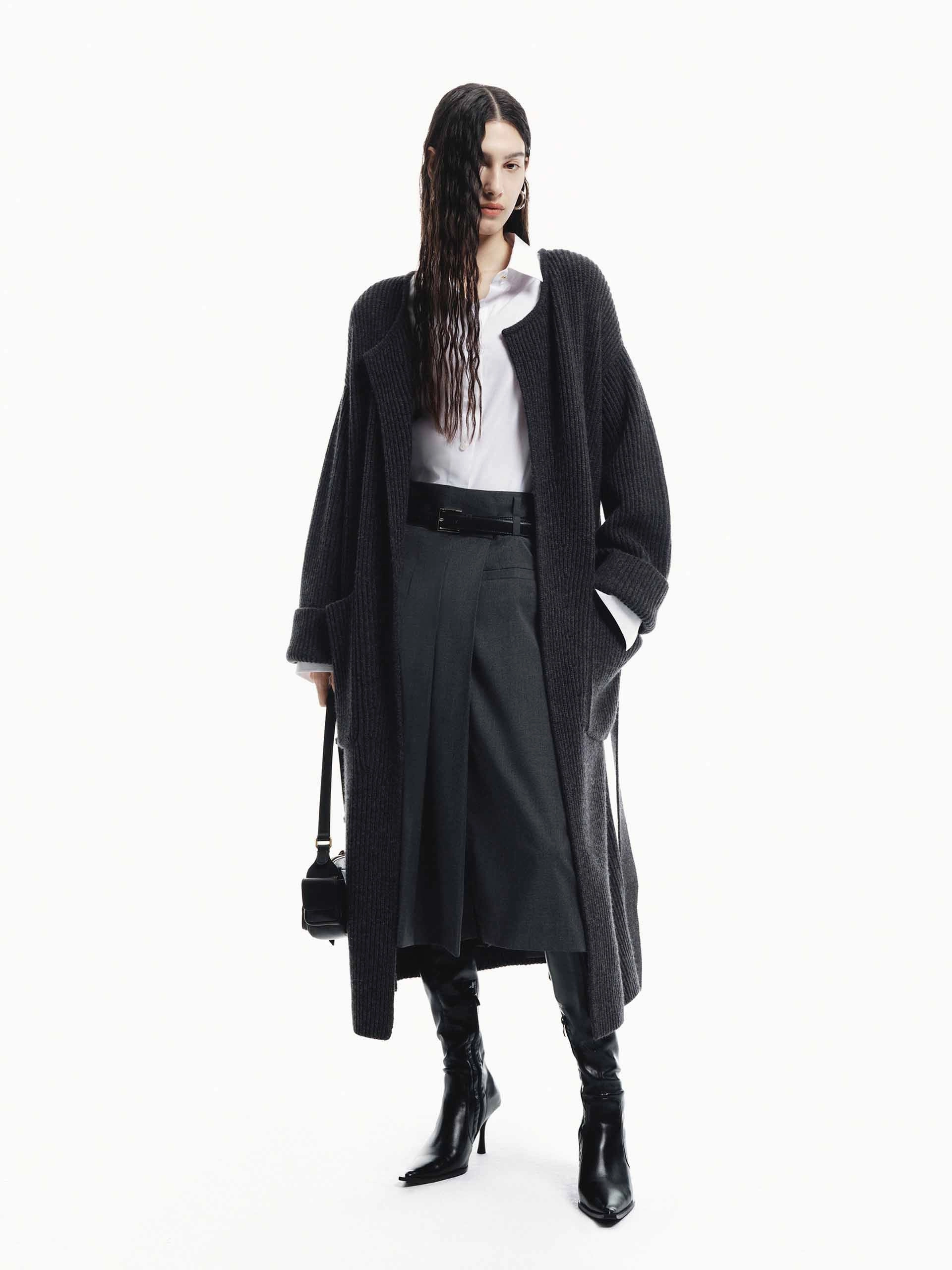 Summer Wardrobe Layered Collar Belted Long Knitted Cardigan