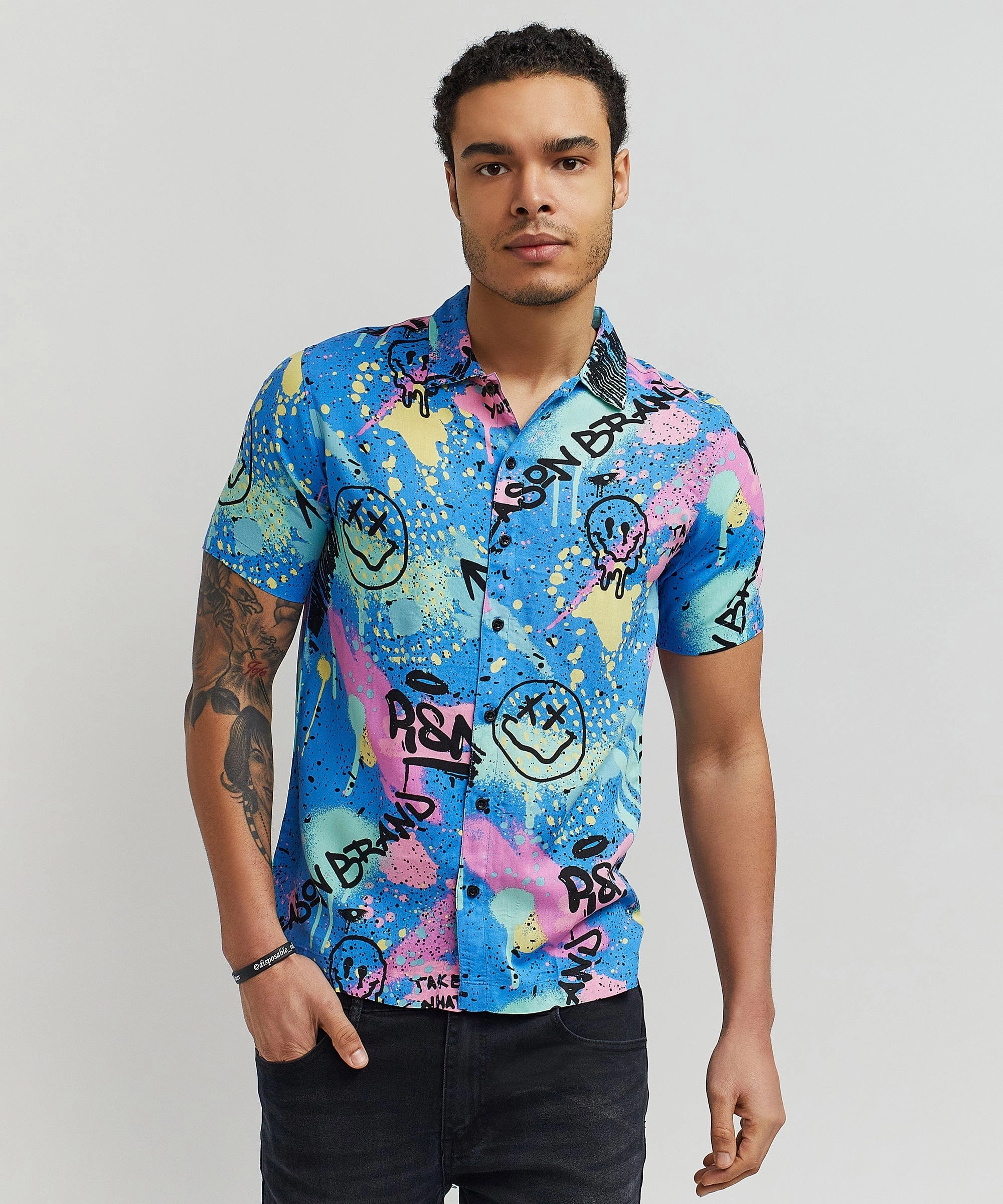 Technicolor Allover Print Short Sleeve Shirt MidweightKnit
