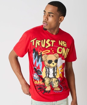Breathable back panel WaffleWeave Trust No One Short Sleeve Tee - Red