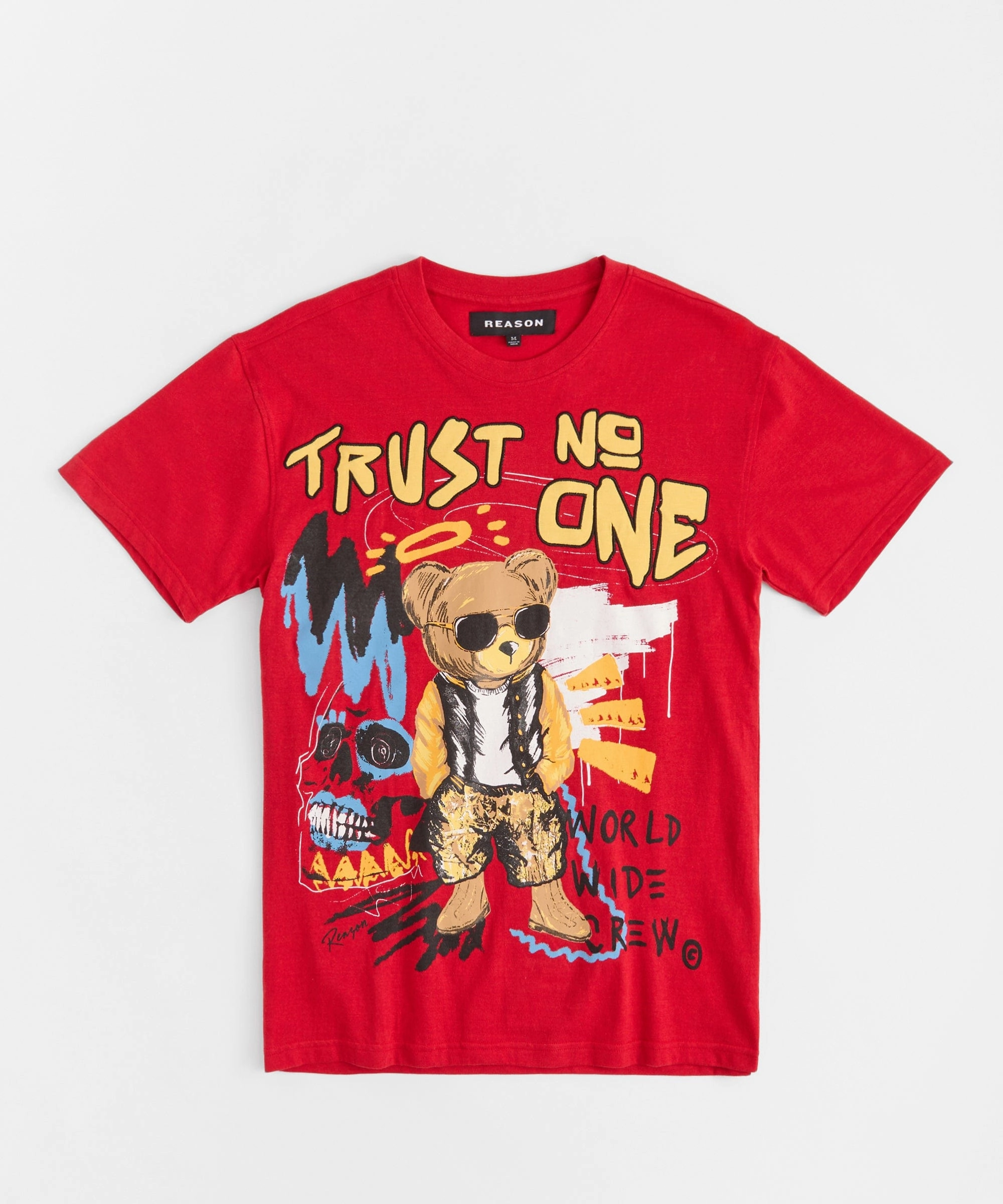 Compact Weave Fabric Adjustable Collar System Trust No One Short Sleeve Tee - Red