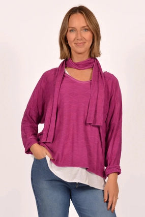Diamond Patterned Sweater w/ Scarf Flowing Design TwillWeave