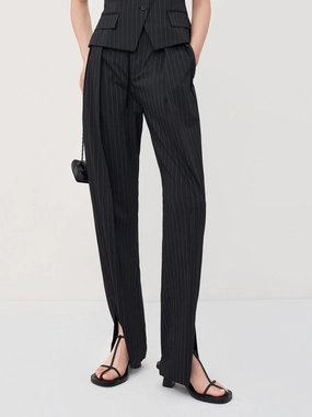 Striped Slit Tapered Pants Active Comfort Wear