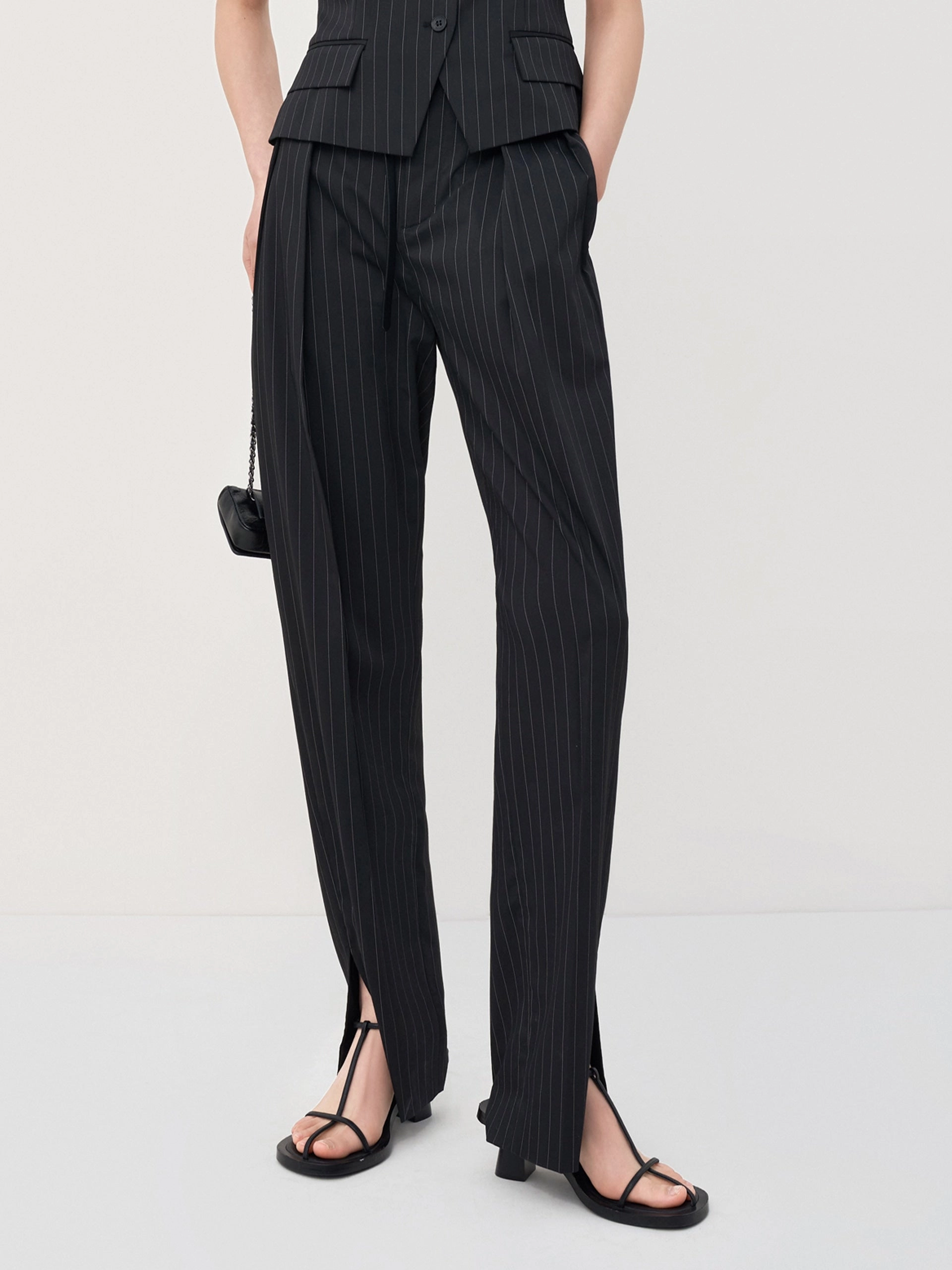 Striped Slit Tapered Pants Zero Waste Manufacturing Casual Active