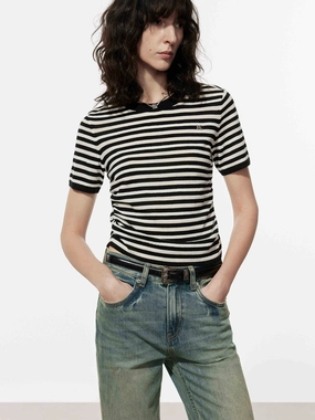 Ruched Detail Striped T-shirt HiddenStoragePocket