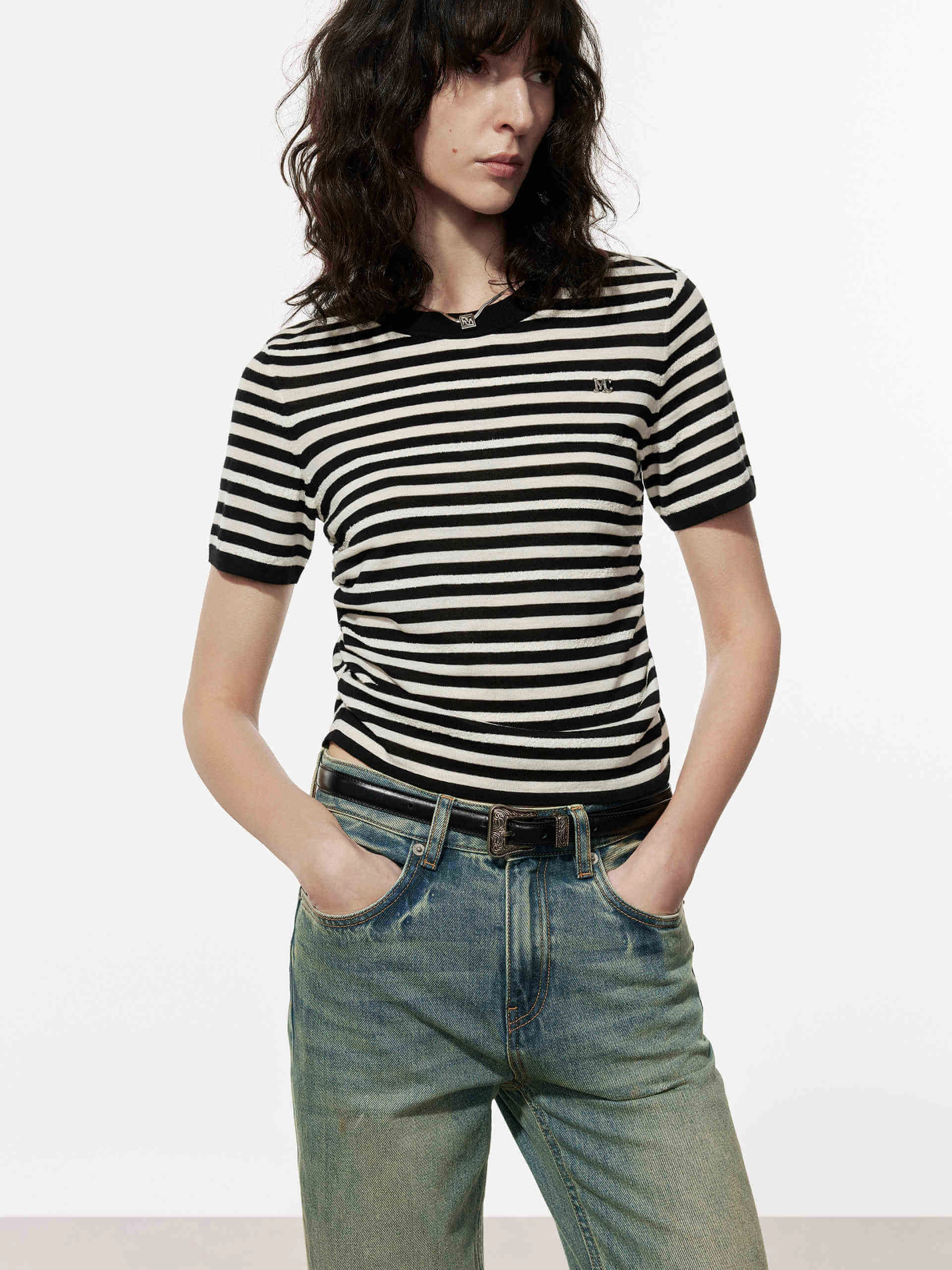 Ruched Detail Striped T-shirt HiddenStoragePocket