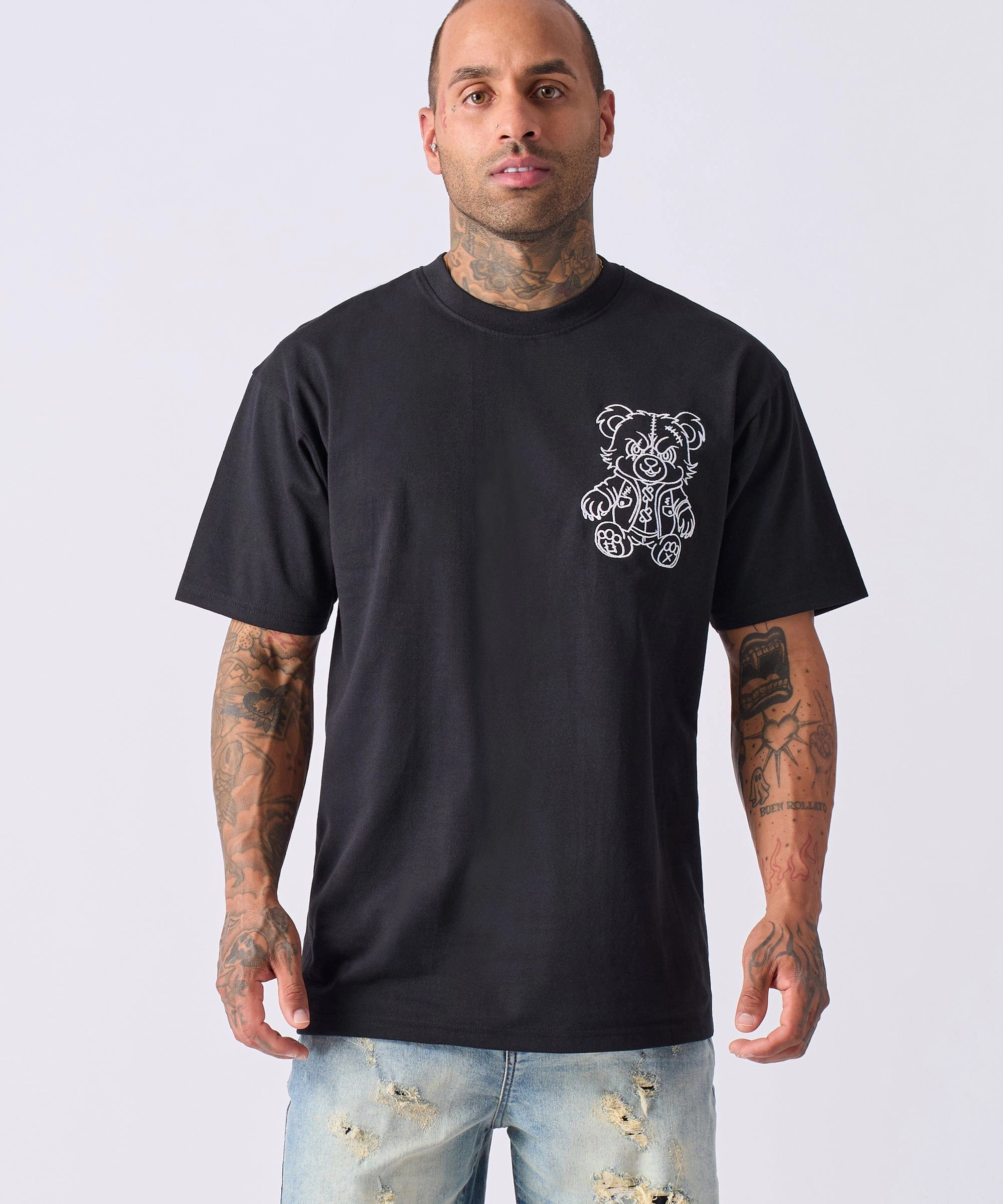 Temperature control Teddy Embroidered Short Sleeve Tee - Black