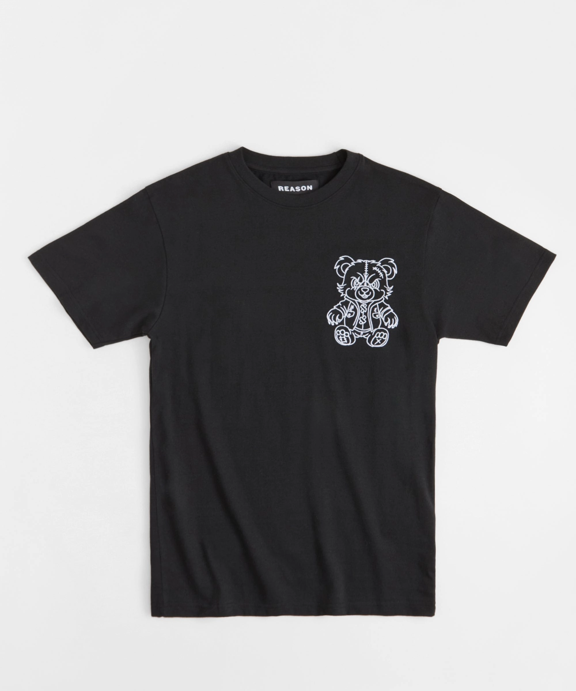 Classic Crewneck Design Teddy Embroidered Short Sleeve Tee - Black