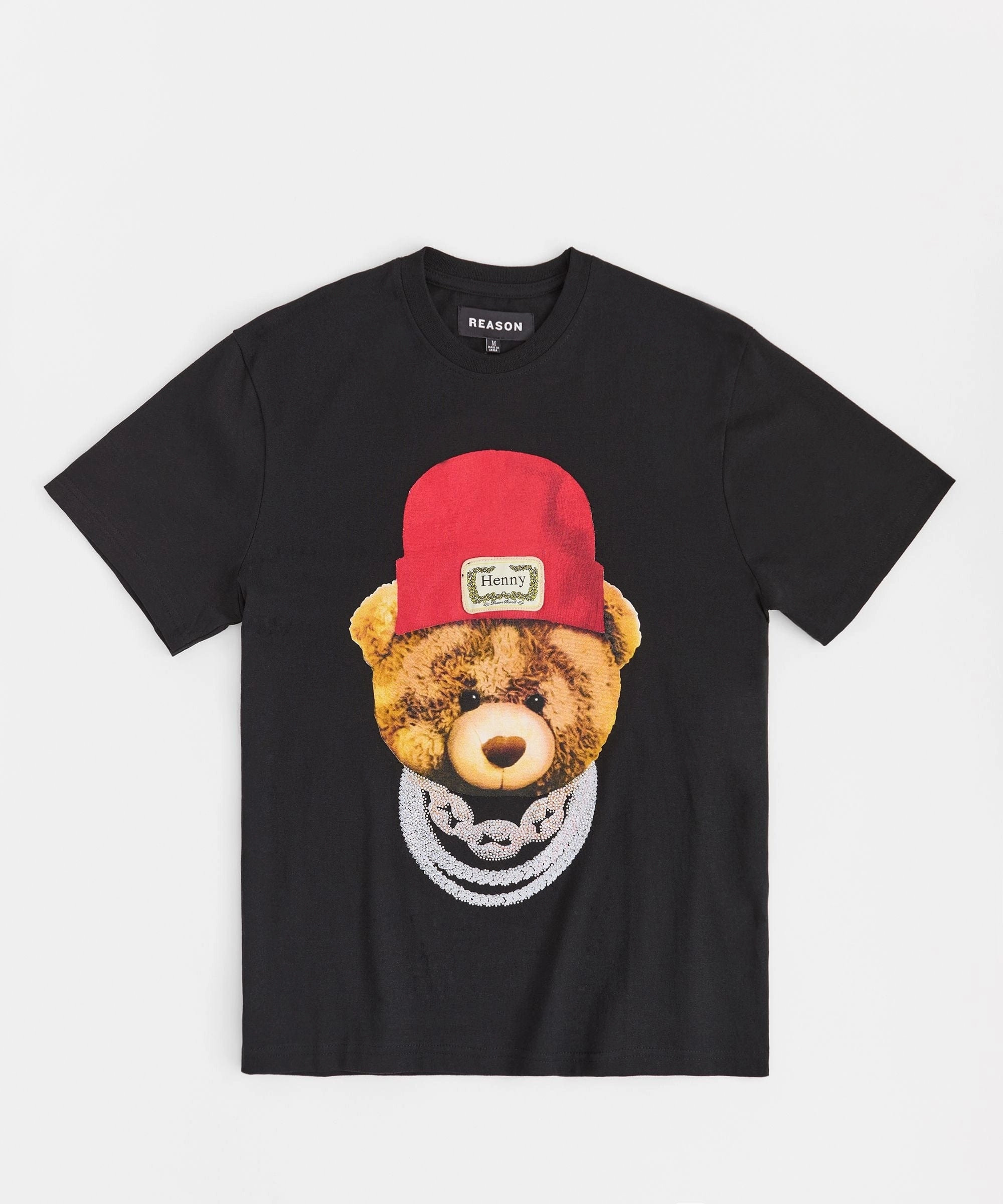 Teddy Rhinestone Short Sleeve Tee - Black Brushed Microfiber Surface Anti Fade Technology