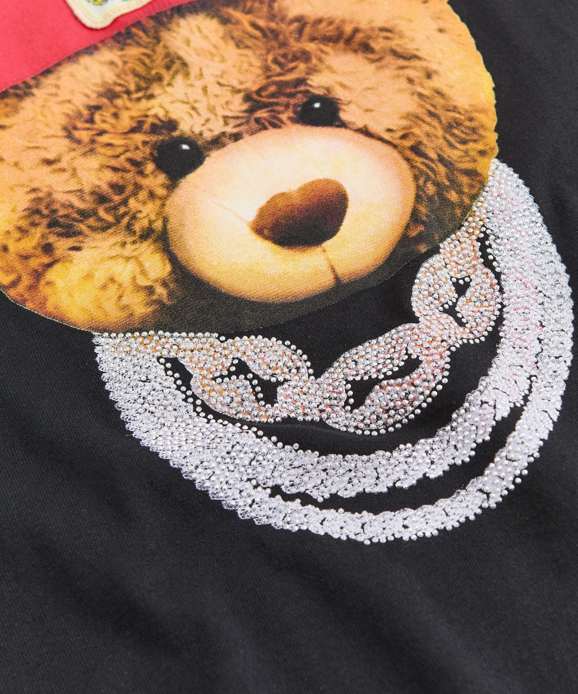Teddy Rhinestone Short Sleeve Tee - Black Non Iron Fabric Durable Stitching