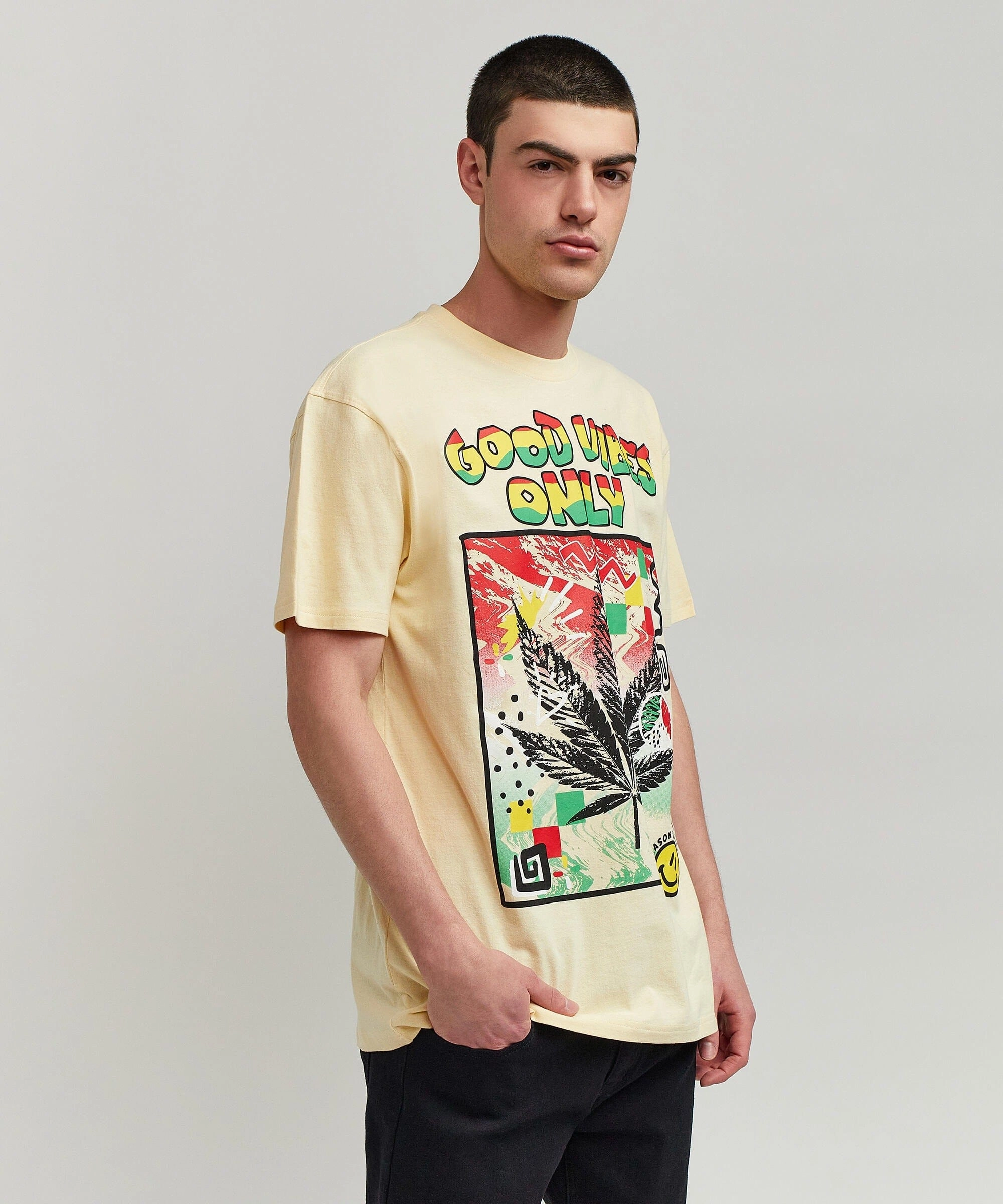 VNeck Style Good Vibes Only Short Sleeve Tee - Khaki