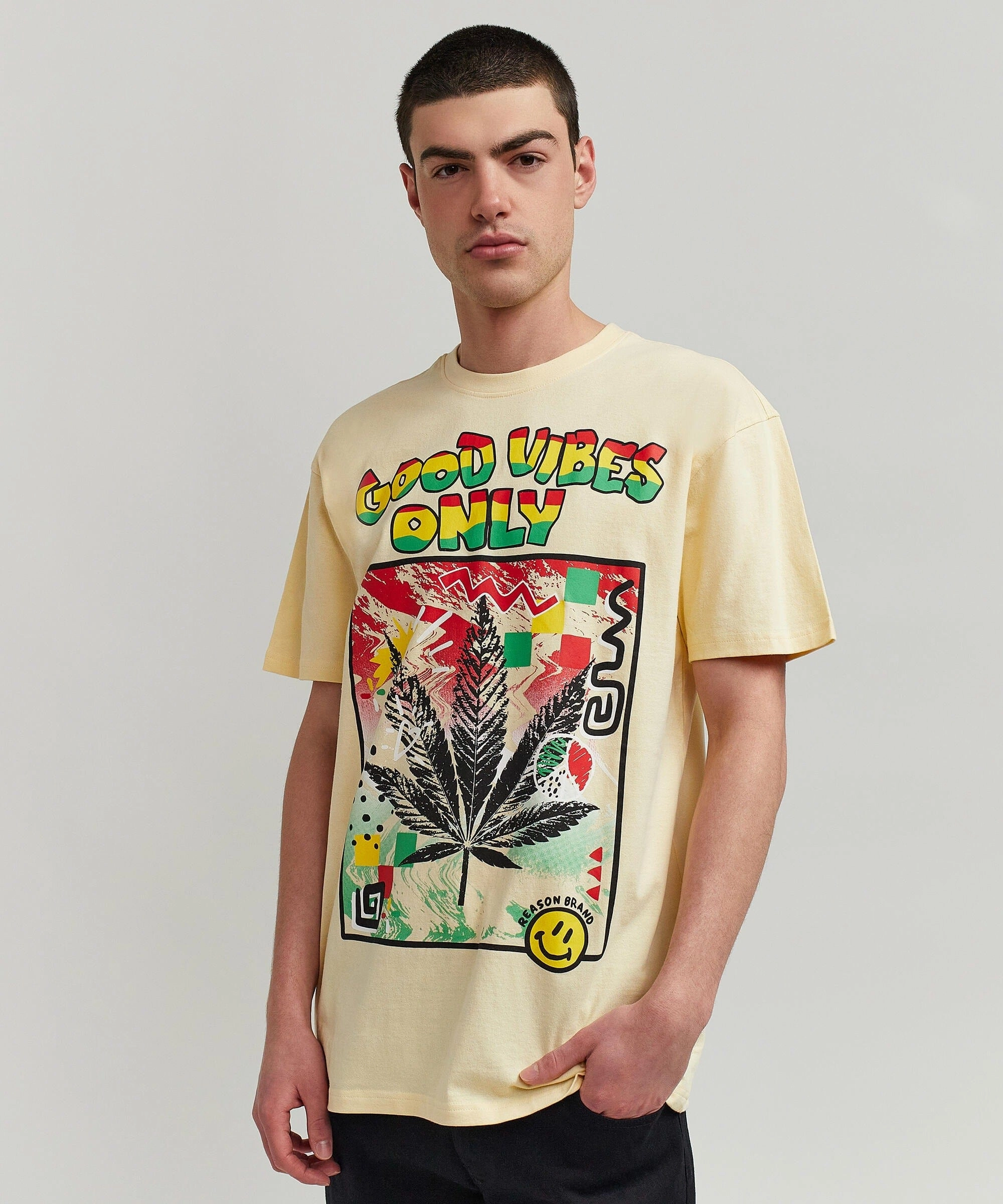 Good Vibes Only Short Sleeve Tee - Khaki Printed Blouse