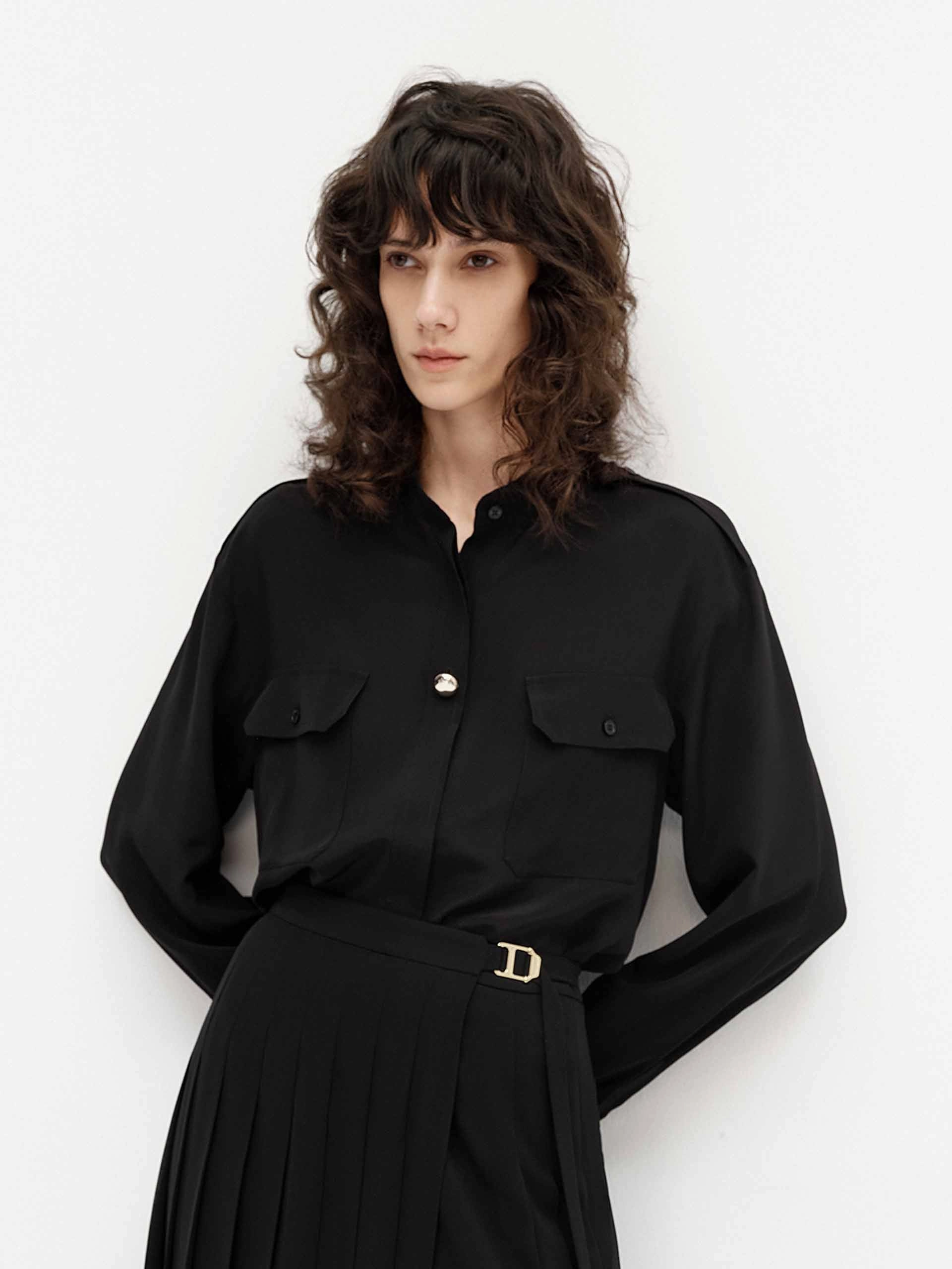 Front Pocket Silk Top Cool Fabric