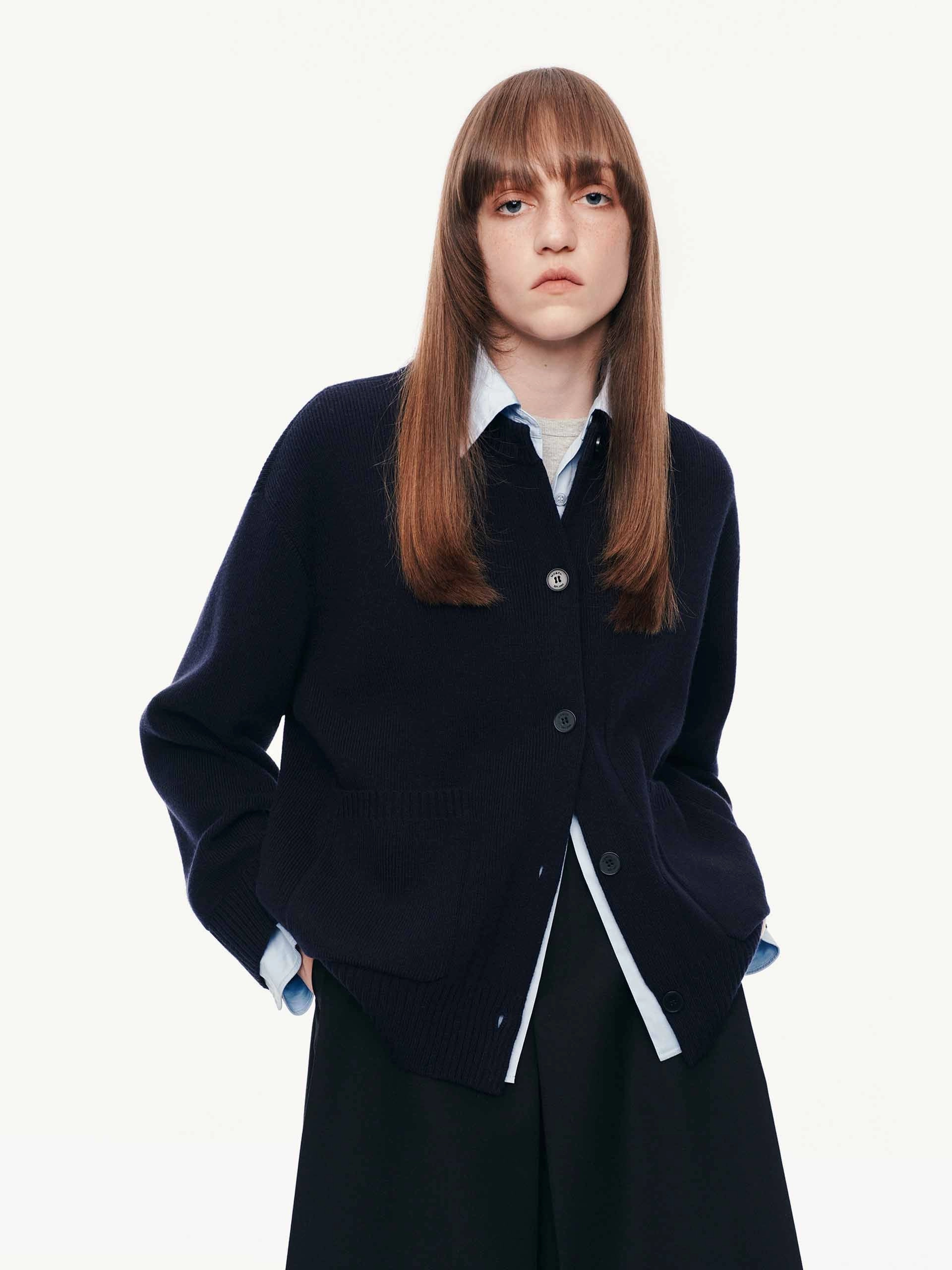 SoftBrushed Layered Trim Knit Cardigan