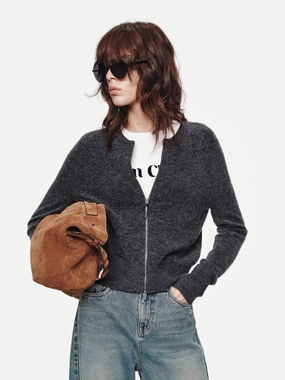 Wool Blend Knitted Cardigan DurableDoubleLayeredHem ReinforcedArmholes