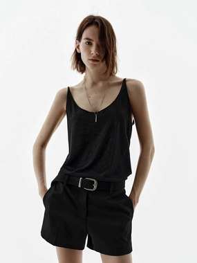 U-neck Rhinestones Tank Top DoubleLayeredShoulders