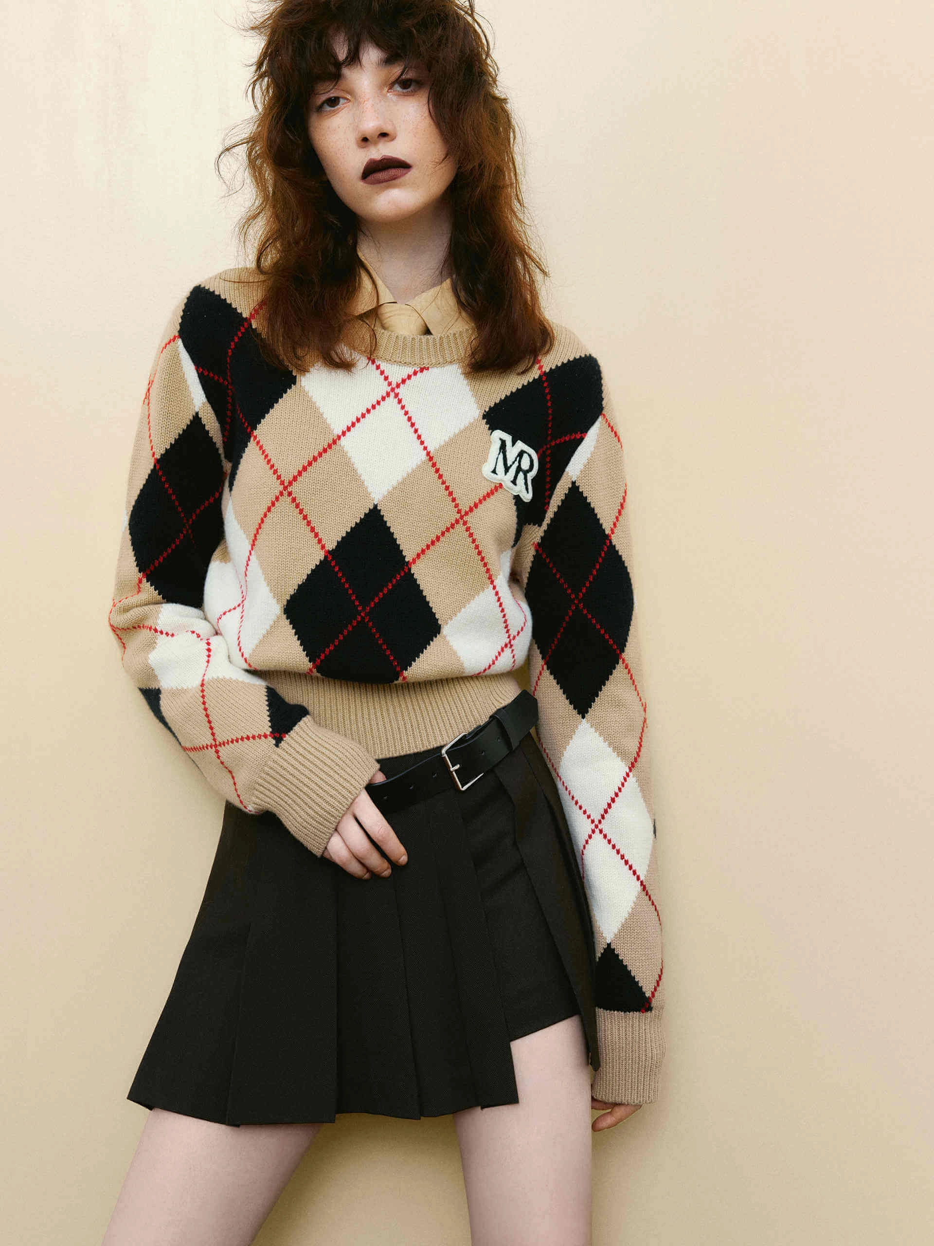 Tear Resistant Argyle Check Knitted Sweater