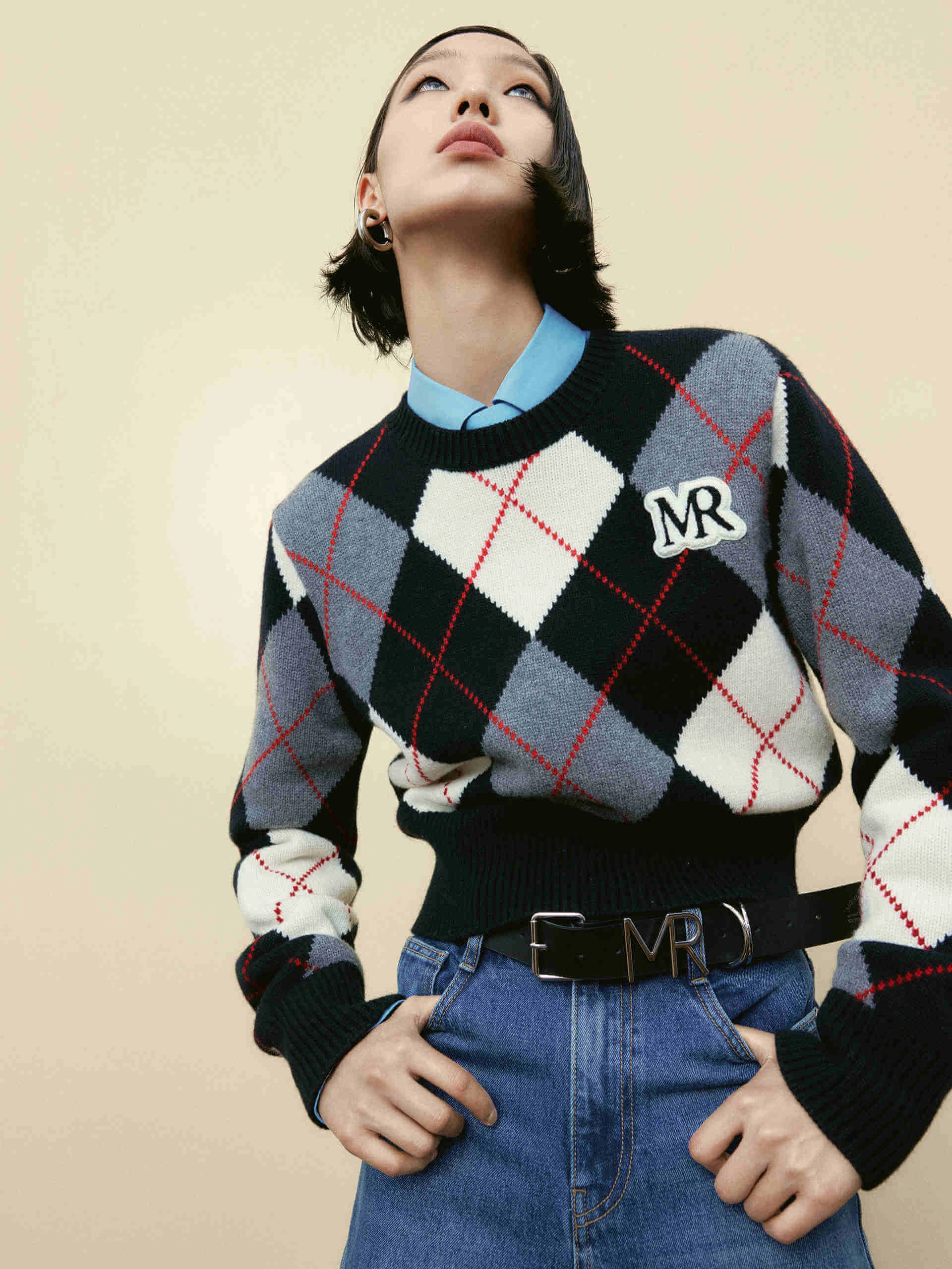 TwillWeave Argyle Check Knitted Sweater