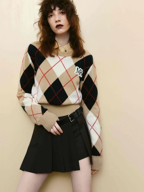 Tear Resistant Argyle Check Knitted Sweater