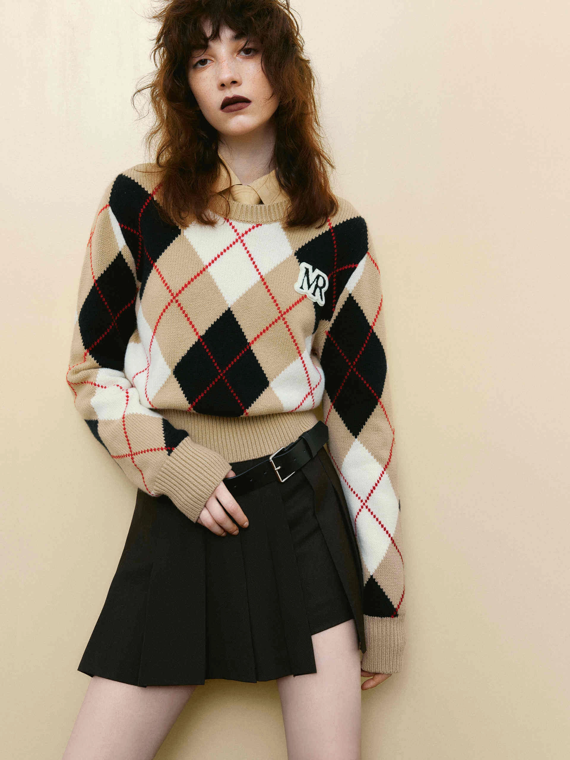 Lightweight Thermal Argyle Check Knitted Sweater