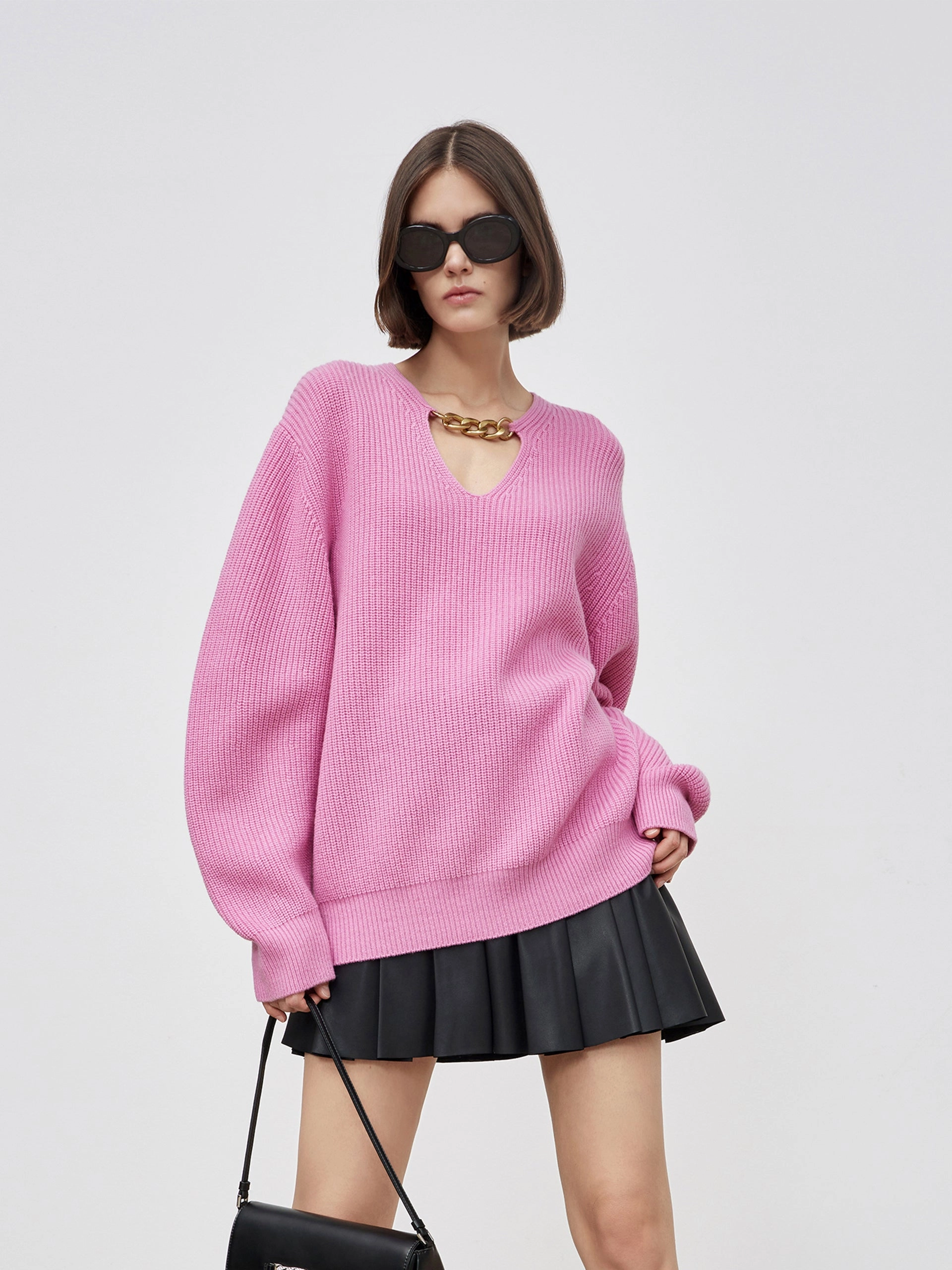 AbrasionResistant Sun Protective Fabric Oversize Chain Knitted Wool Sweater
