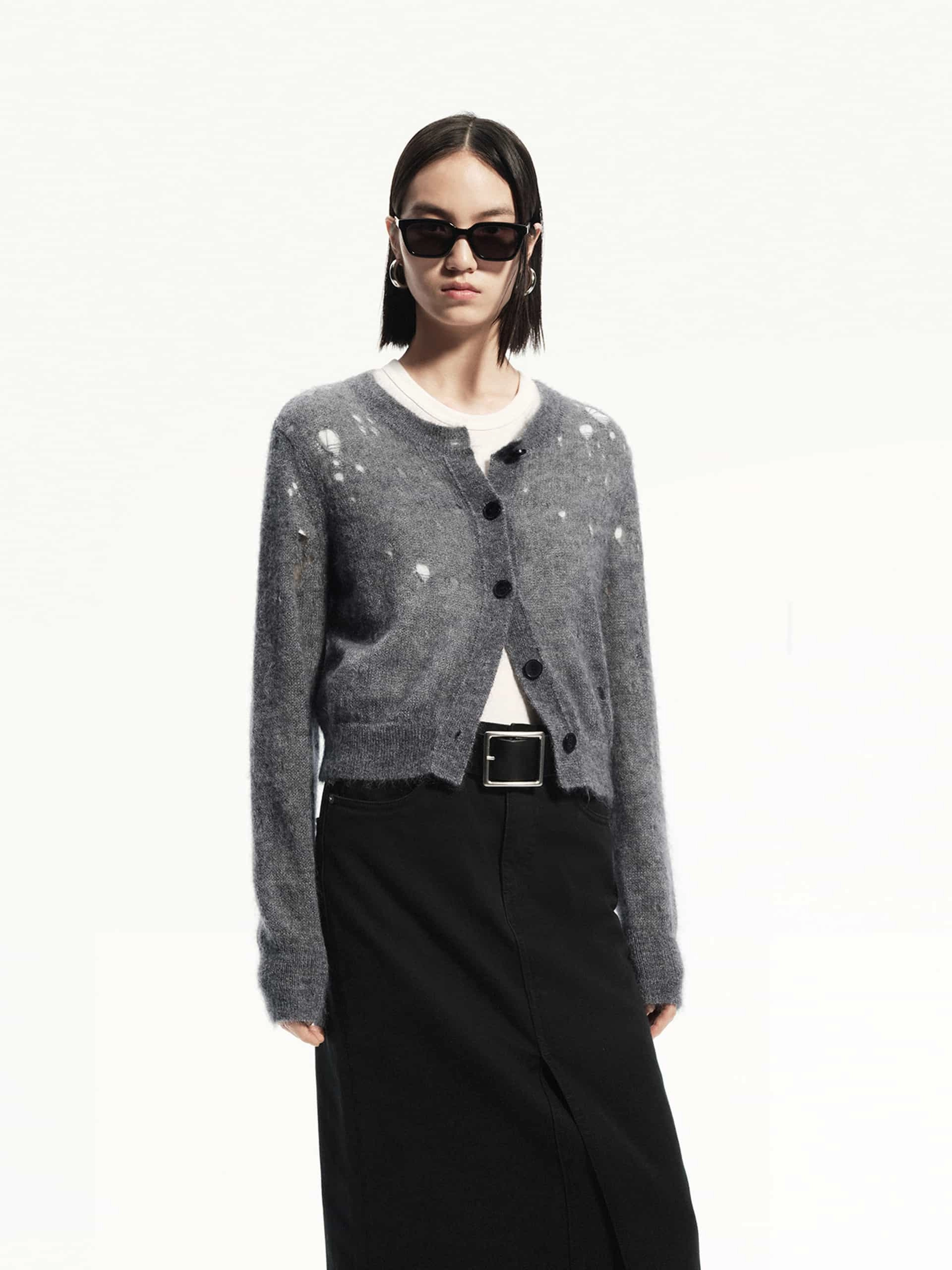 Lightweight Distress Cardigan Adjustable Shoulder Straps DoubleStitched Hemming