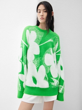 High Visibility Trim Breathable Construction Texture Floral Pattern Sweater