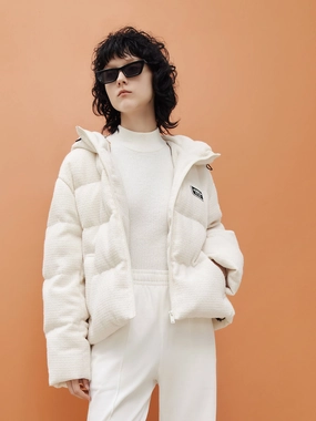 Textured Cropped Hooded Down Jacket All weather