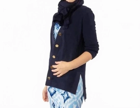 Women's Grosgrain Heaven Cardigan In Navy Ultimate Knitwear Effortless Comfort