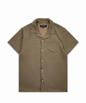 ErgonomicShape Stretch Fit Engineering Textured Short Sleeve Button Down Shirt - Brown