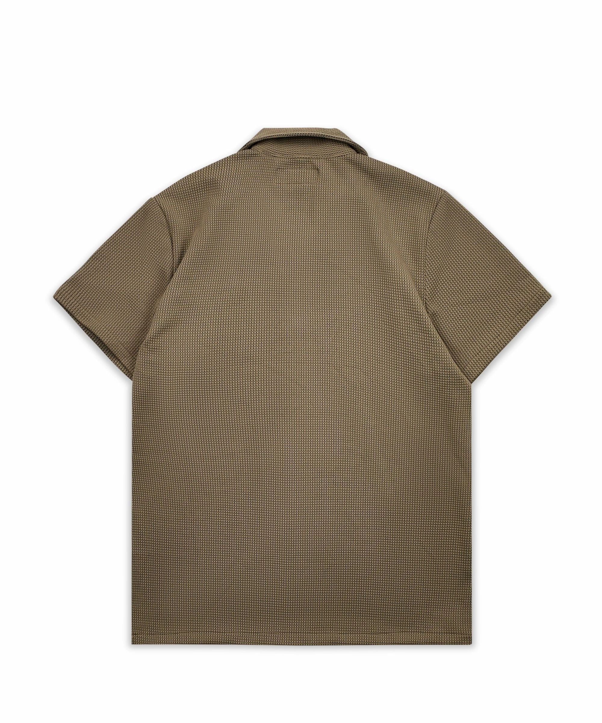 Sustainable Fabric Blend Textured Short Sleeve Button Down Shirt - Brown
